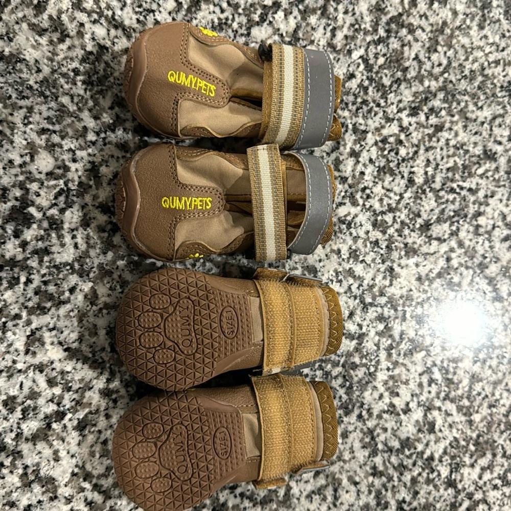 Tan dog shoes bought on Amazon ..